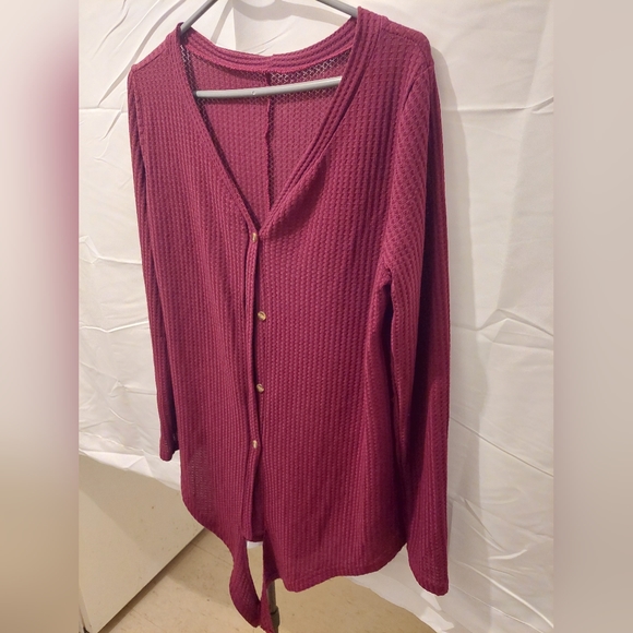 Unbranded Women's XL Wine Red Thermal Button Down Tie Up Long Sleeve Cardigan - Picture 2 of 7